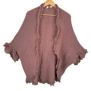Anthropologie Moth Mauve Knit wool‎ blend Cardigan With Ruffled Edges loose sz S